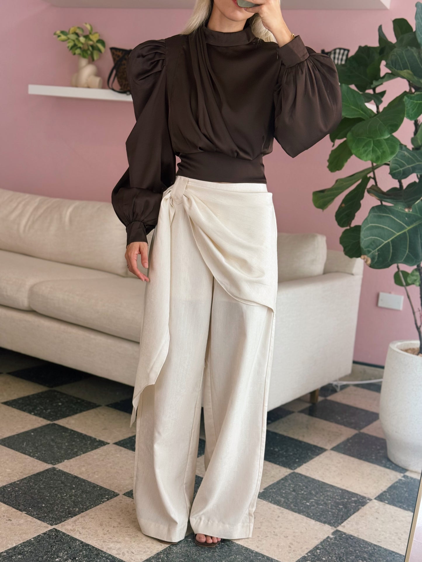 Soft Woven Trousers With Overlap Tie