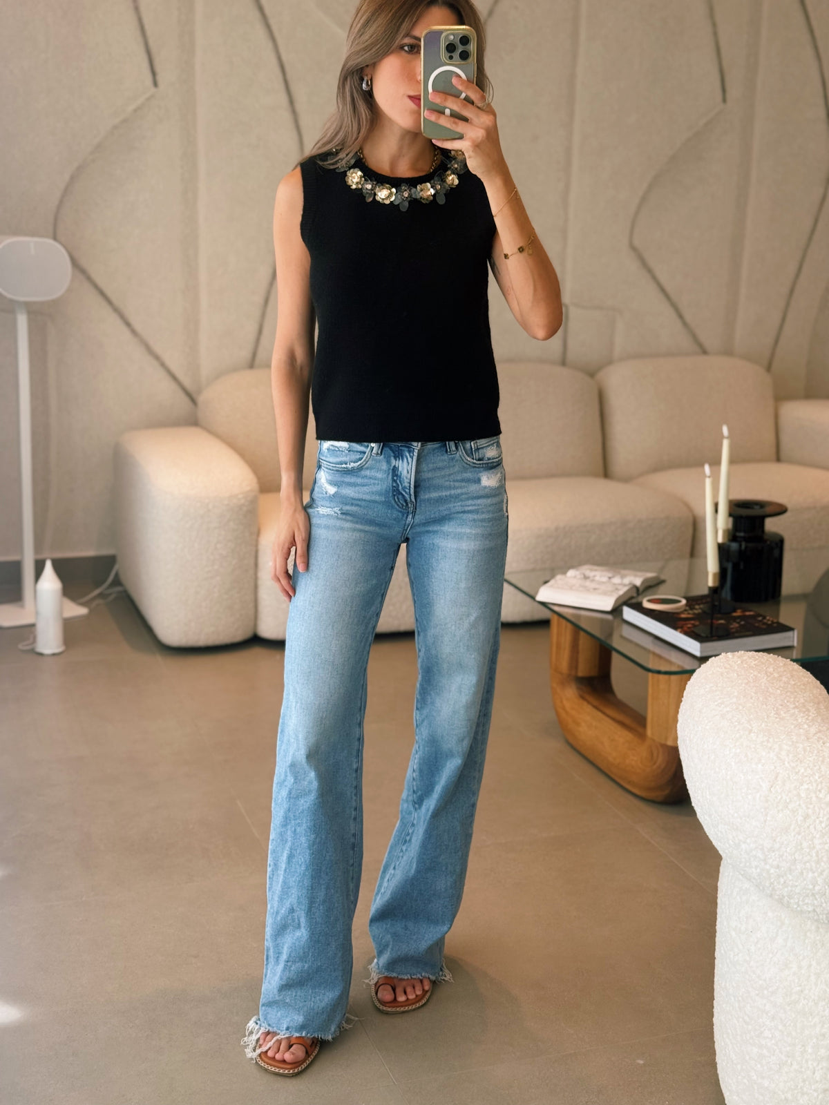 Knit Jewel Trim Sleeveless Top