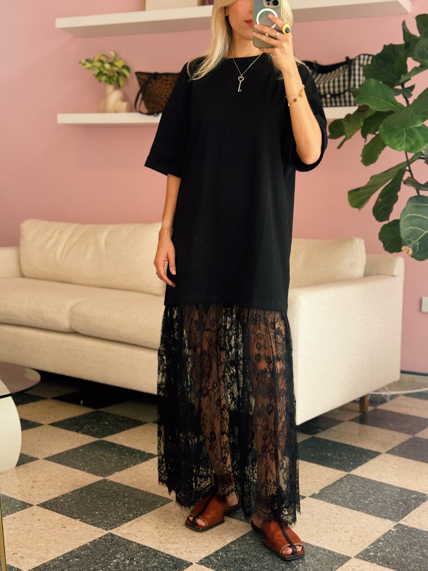 PRE ORDER (ETA: 11/13) Oversized T Shirt Lace Maxi Dress