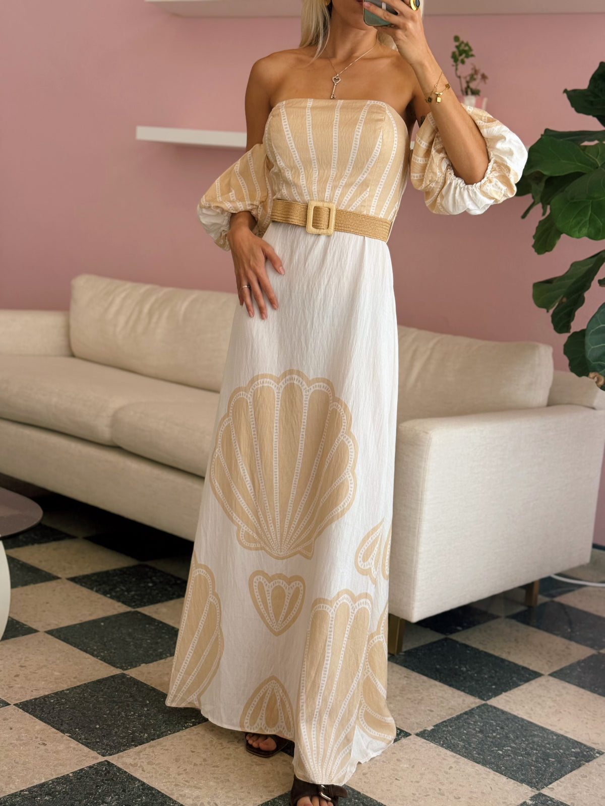 Taupe Off Shoulder Maxi Dress