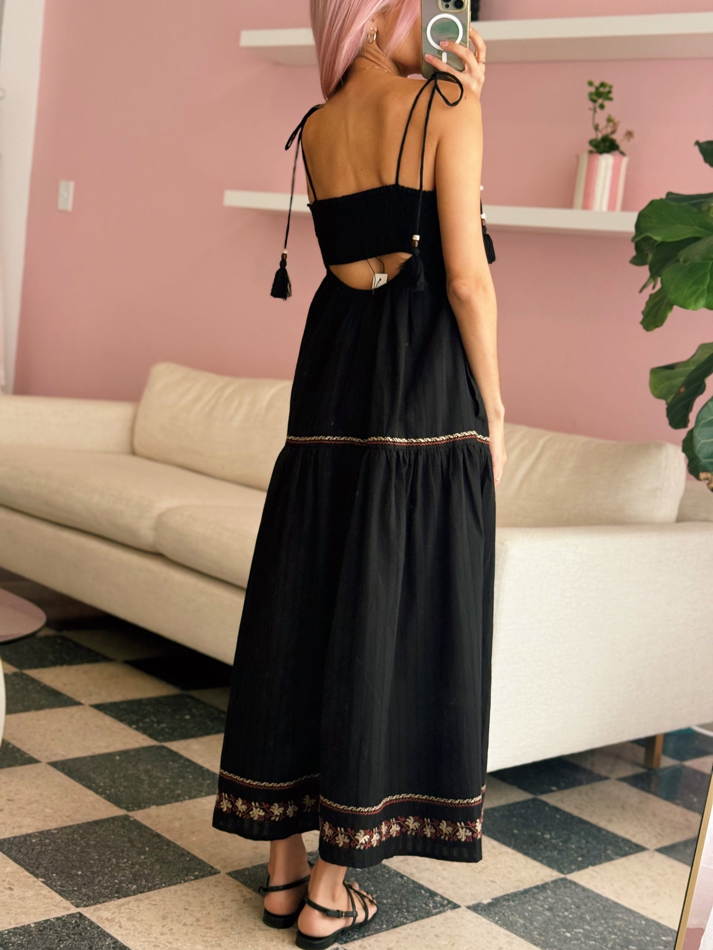 Black Tassel Embroidered Dress