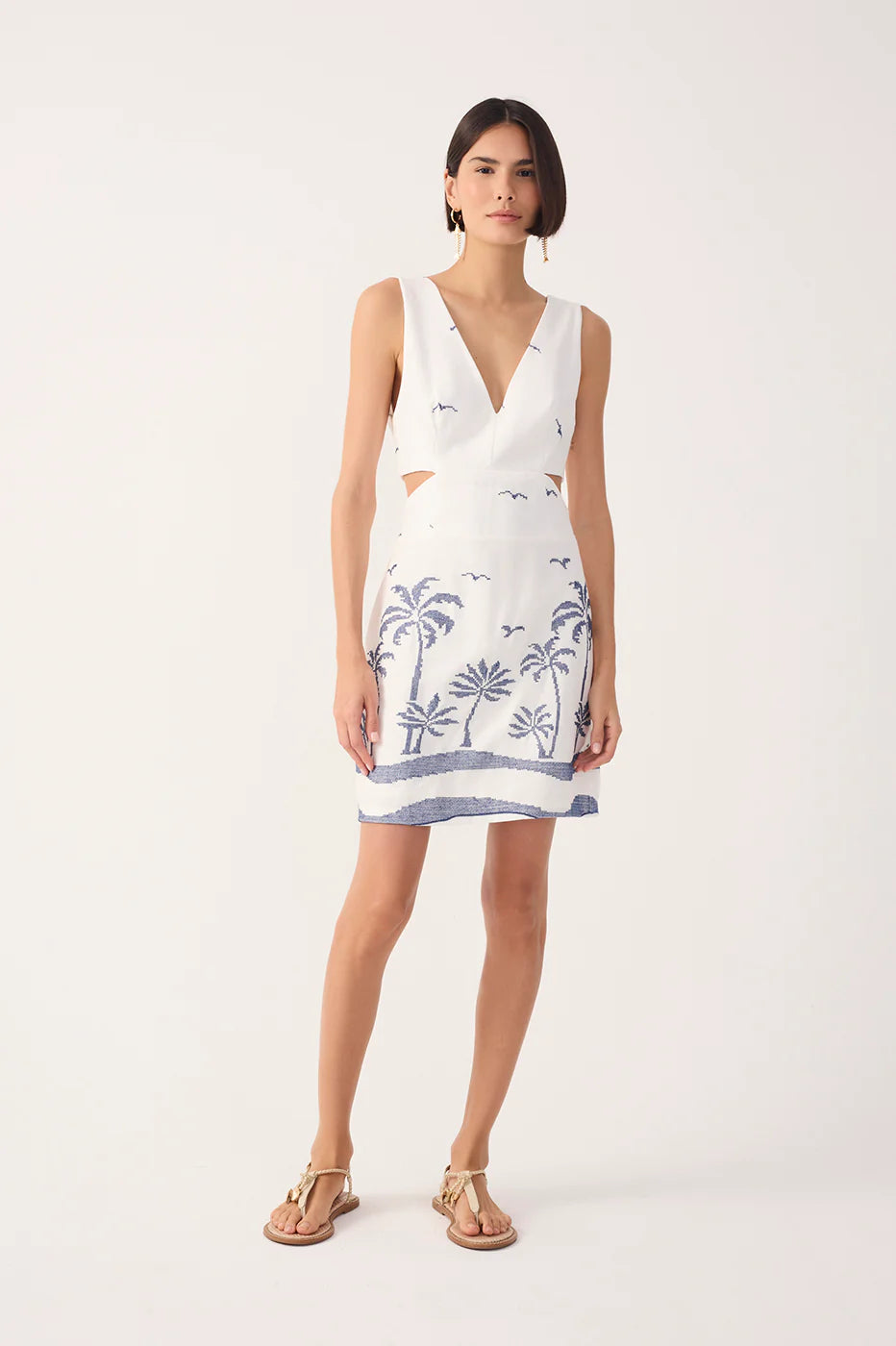 Off-White Embroidered Linen Mini Dress
