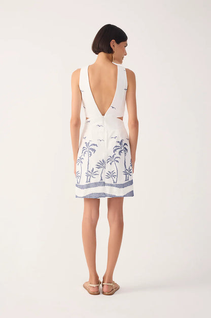Off-White Embroidered Linen Mini Dress