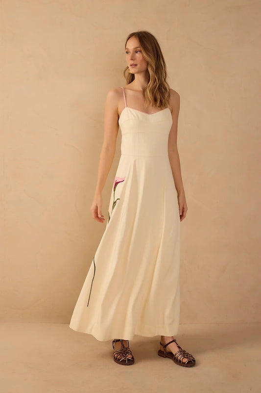 Off-White Embroidered Linen Maxi Dress