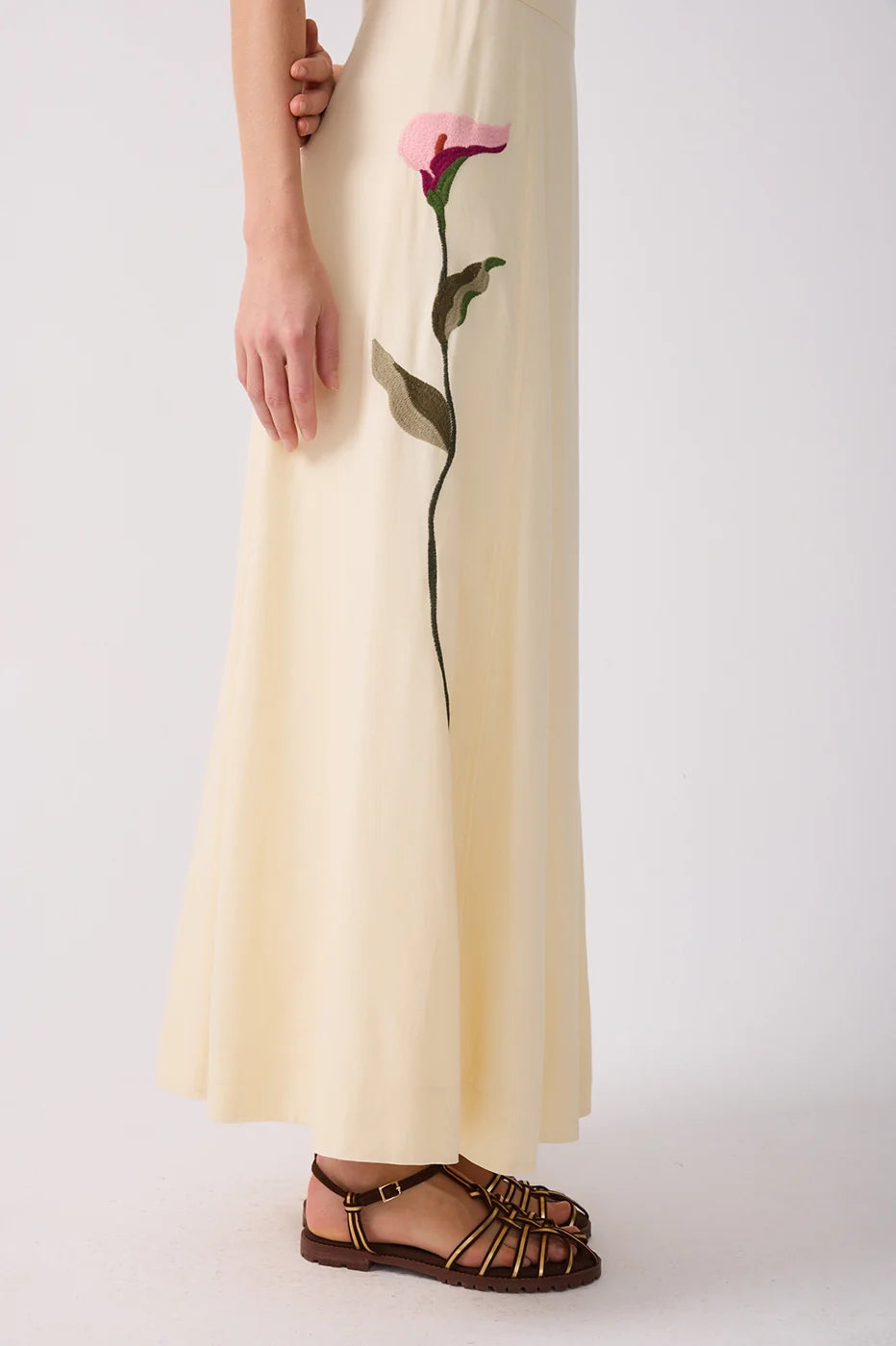 Off-White Embroidered Linen Maxi Dress