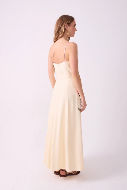 Off-White Embroidered Linen Maxi Dress