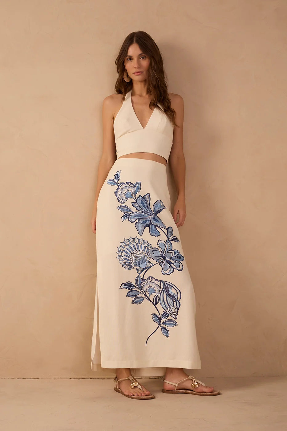 Off-White Flor Top and Maxi Skirt Linen Set - Dress To