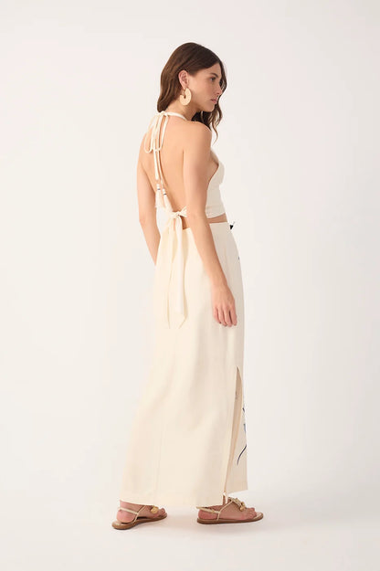Off-White Flor Top and Maxi Skirt Linen Set - Dress To