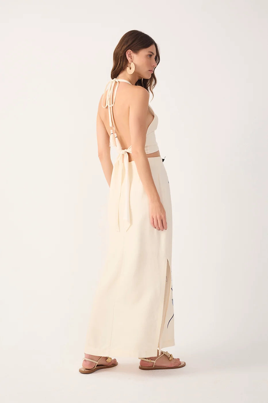 Off-White Flor Top and Maxi Skirt Linen Set - Dress To