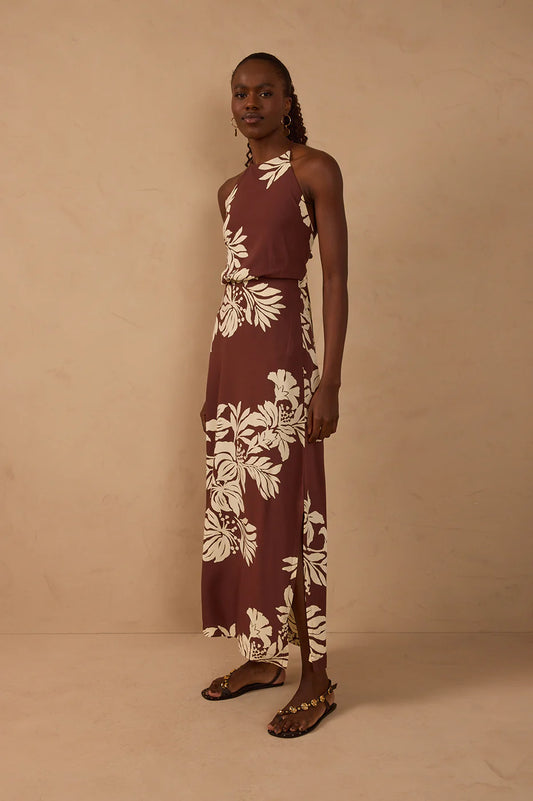 Brown Halter Neck Back Ties Maxi - Dress To