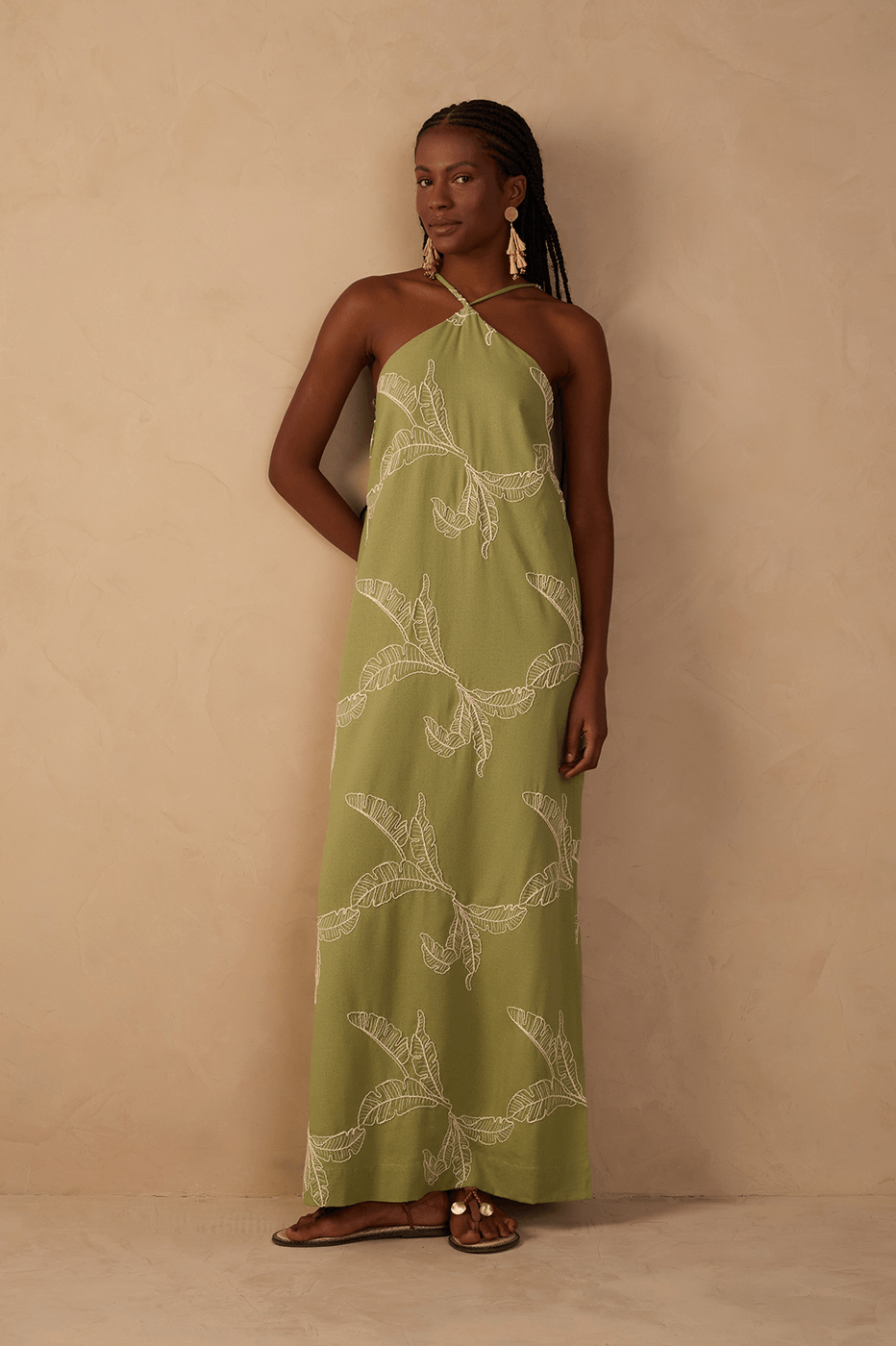 Embroidered Halter Maxi Dress