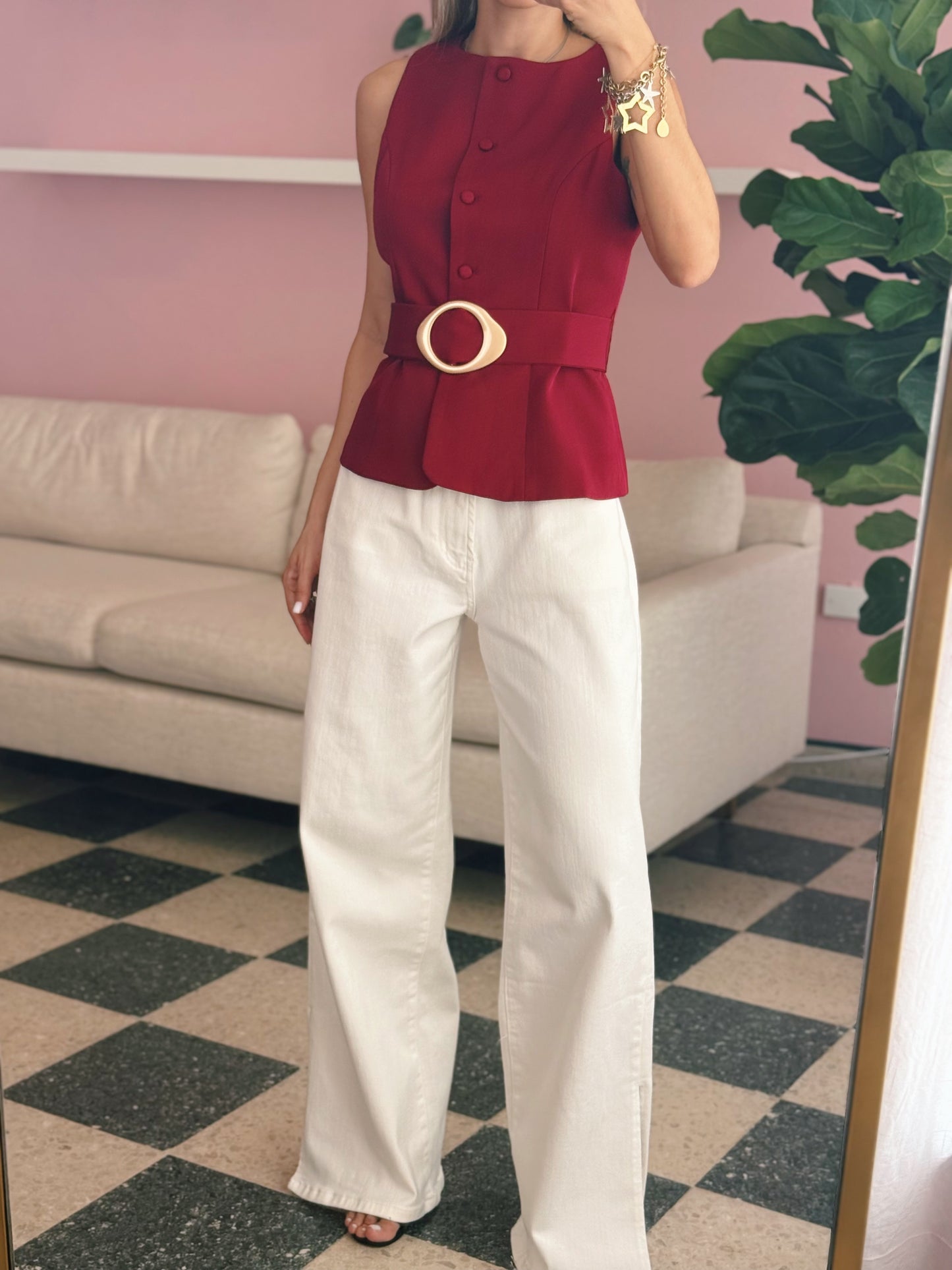 Wine Belted Top