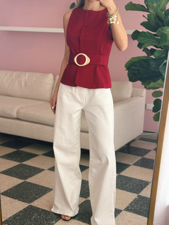 Wine Belted Top