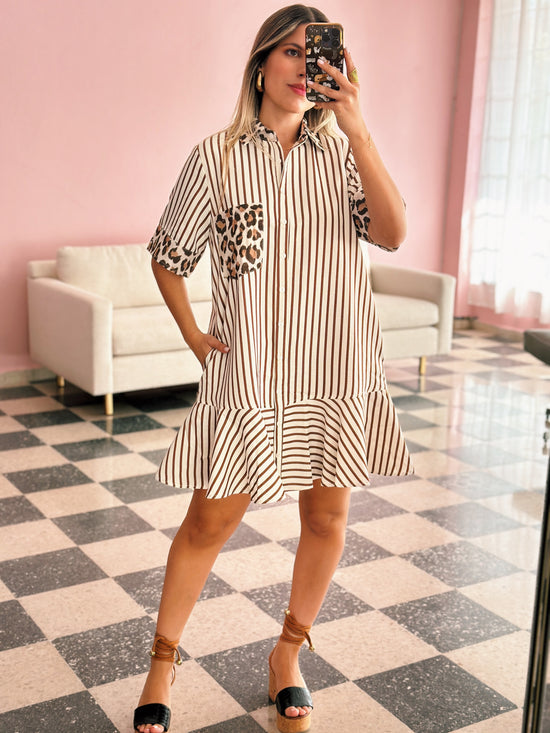 Brown Leopard Stripe Dress