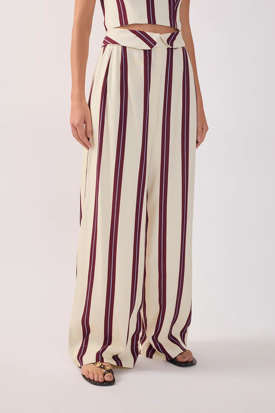 Wine Flap Waist Pockets Wide-Leg Pants - Dress To