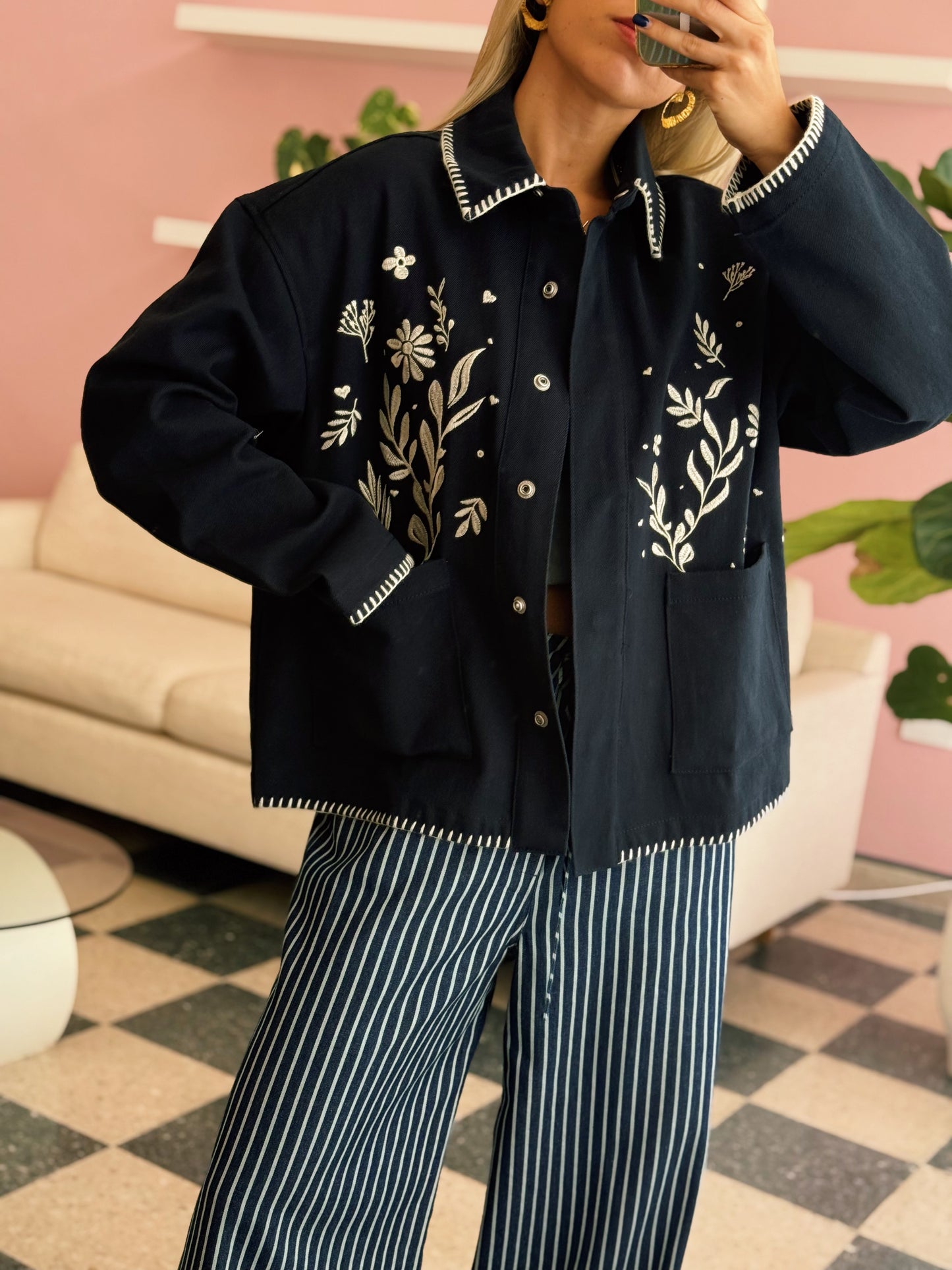 Floral Embroidered Denim Jacket