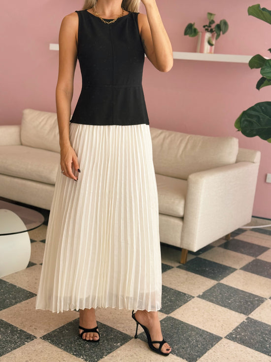 Mixed Media Pleated Midi Dress
