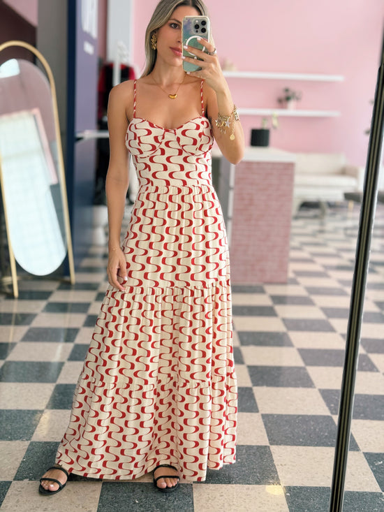 Linen Abstract Red Dress - Made in Brazil