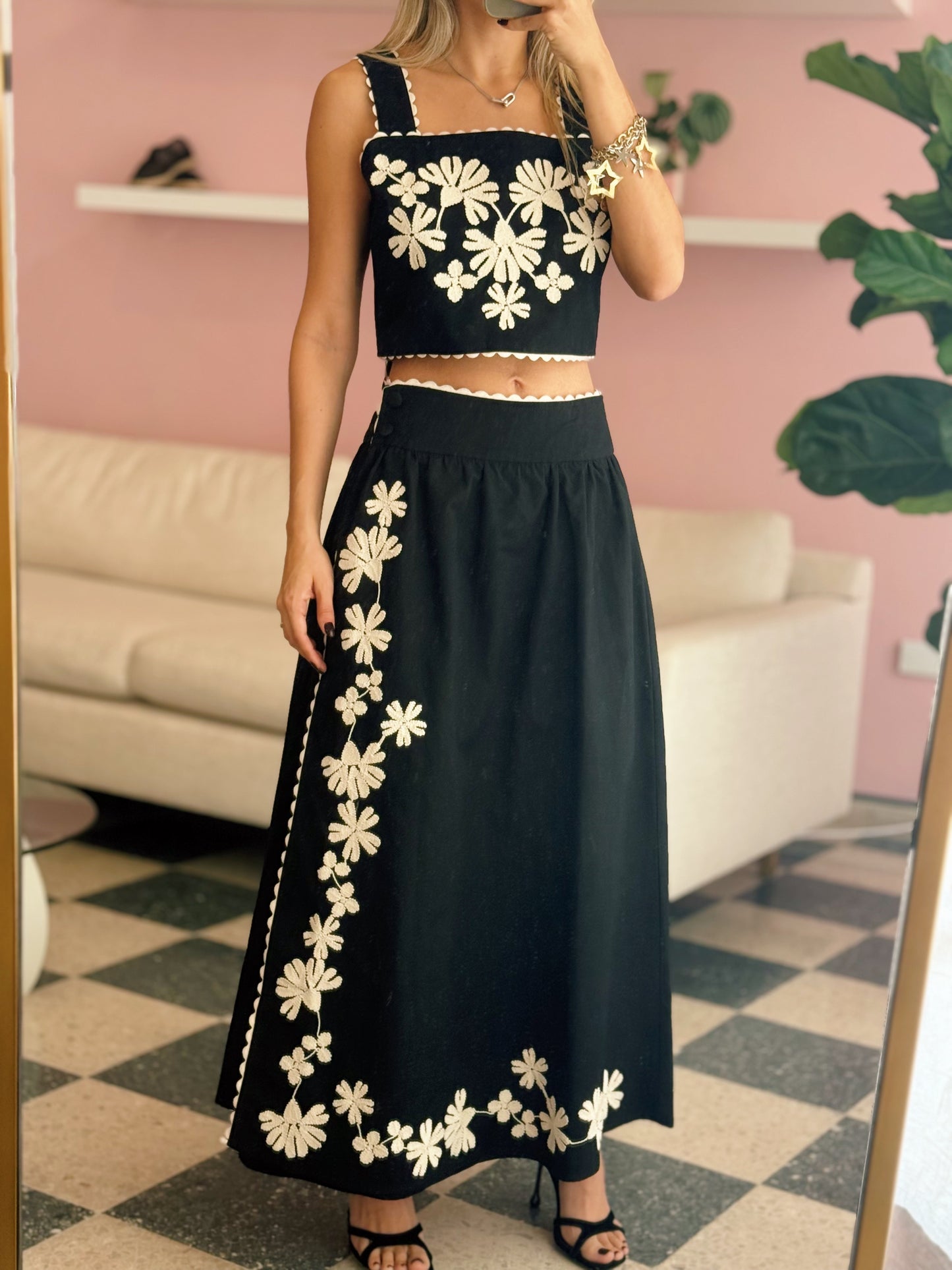 Black Embroidered Skirt Set
