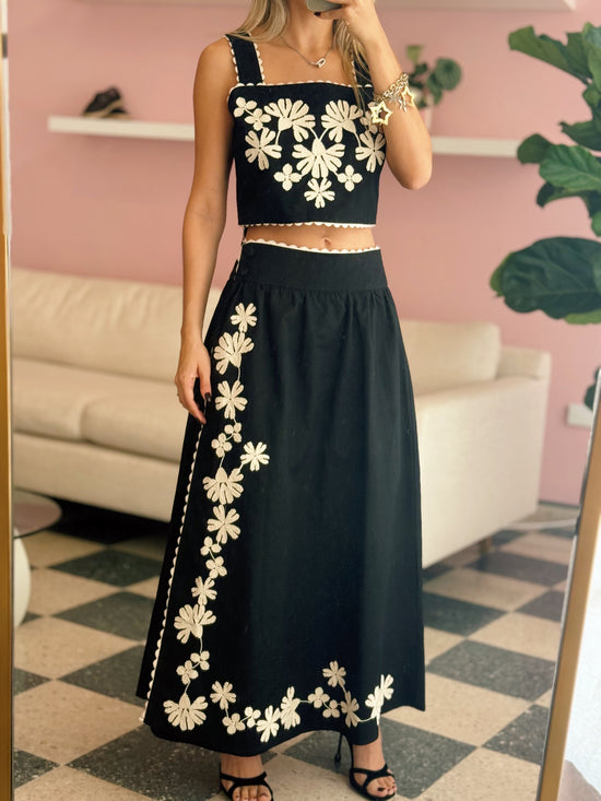 Black Embroidered Skirt Set