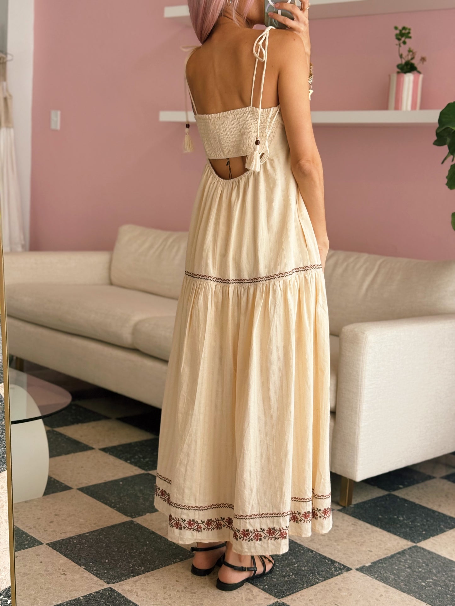 Custard Cream Tassel Embroidered Dress