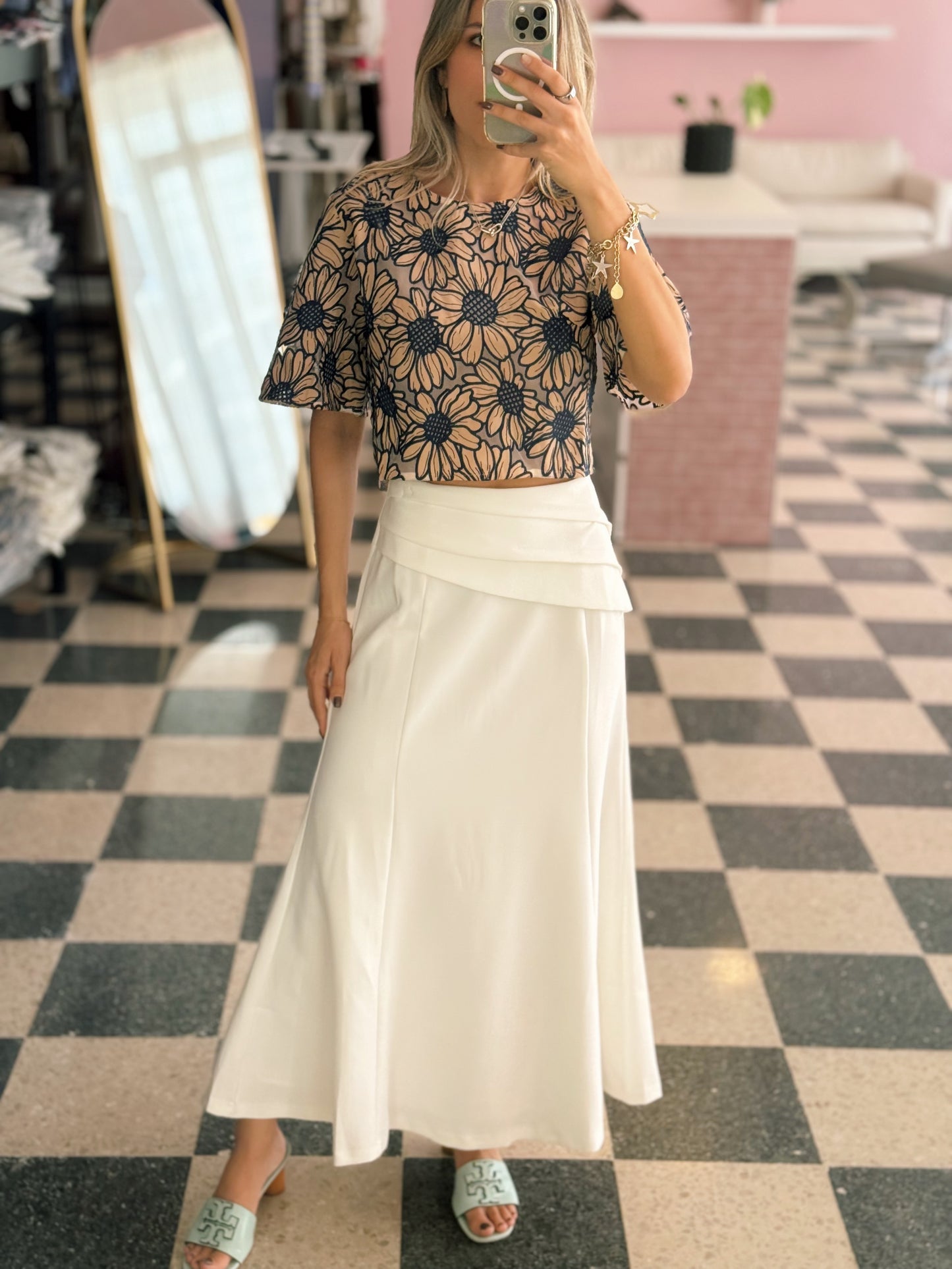 Embroidered Blue Flowers Blouse