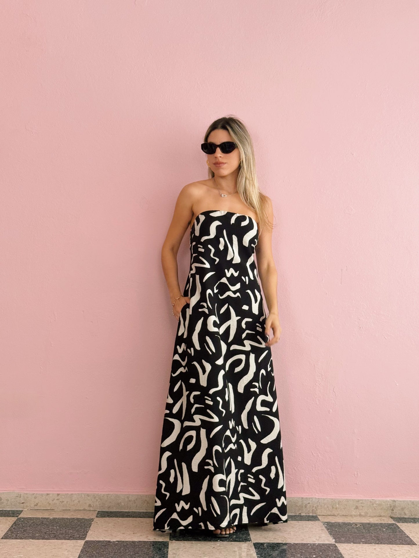 Strapless Abstract Maxi Dress