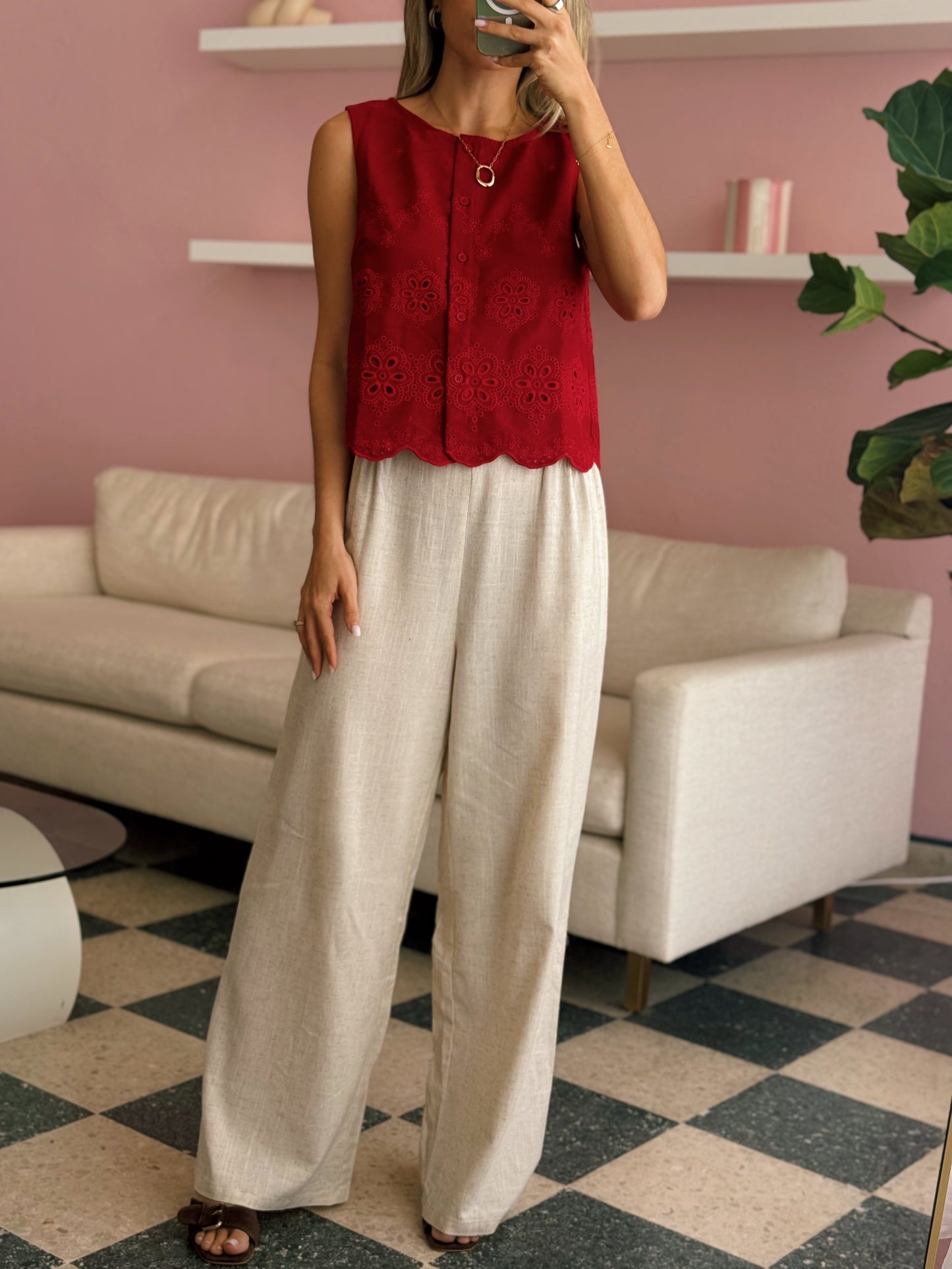 Red Eyelet Top