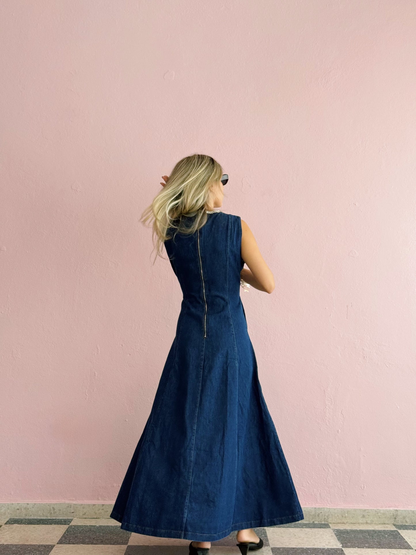 Denim Rhinestone Neck Dress