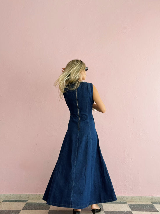 Denim Rhinestone Neck Dress