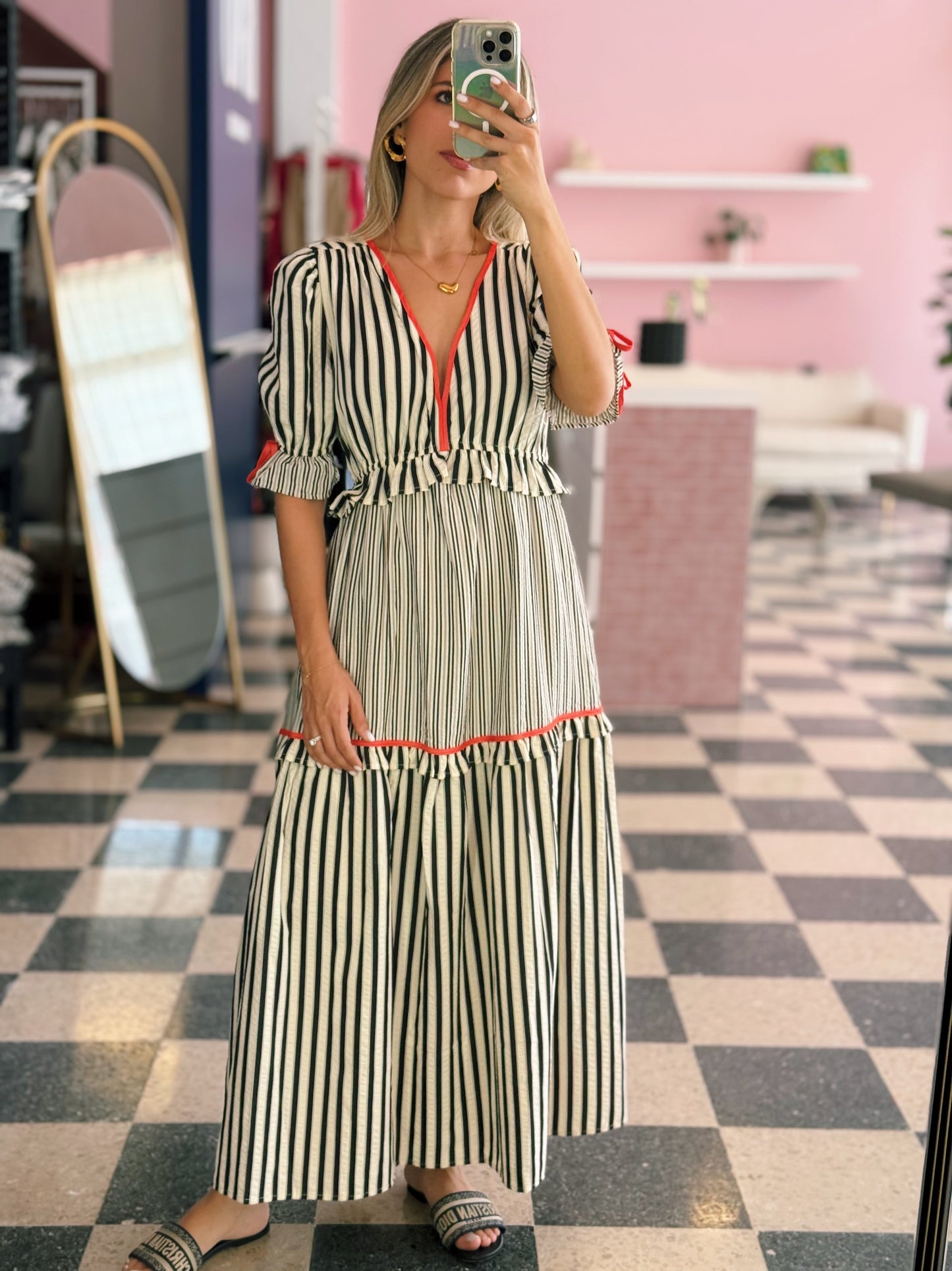 Striped Dress With Hot Pink Accents