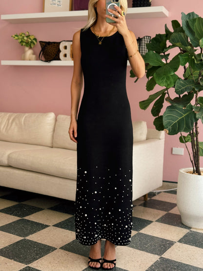 Pearl Embellished Knit Maxi Dress