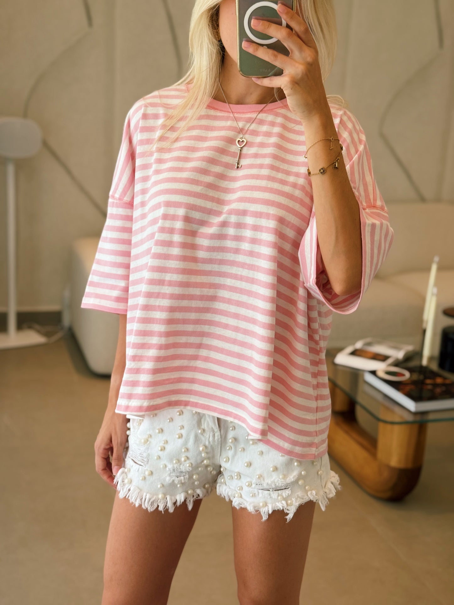 Pink Stripe Oversized Tee
