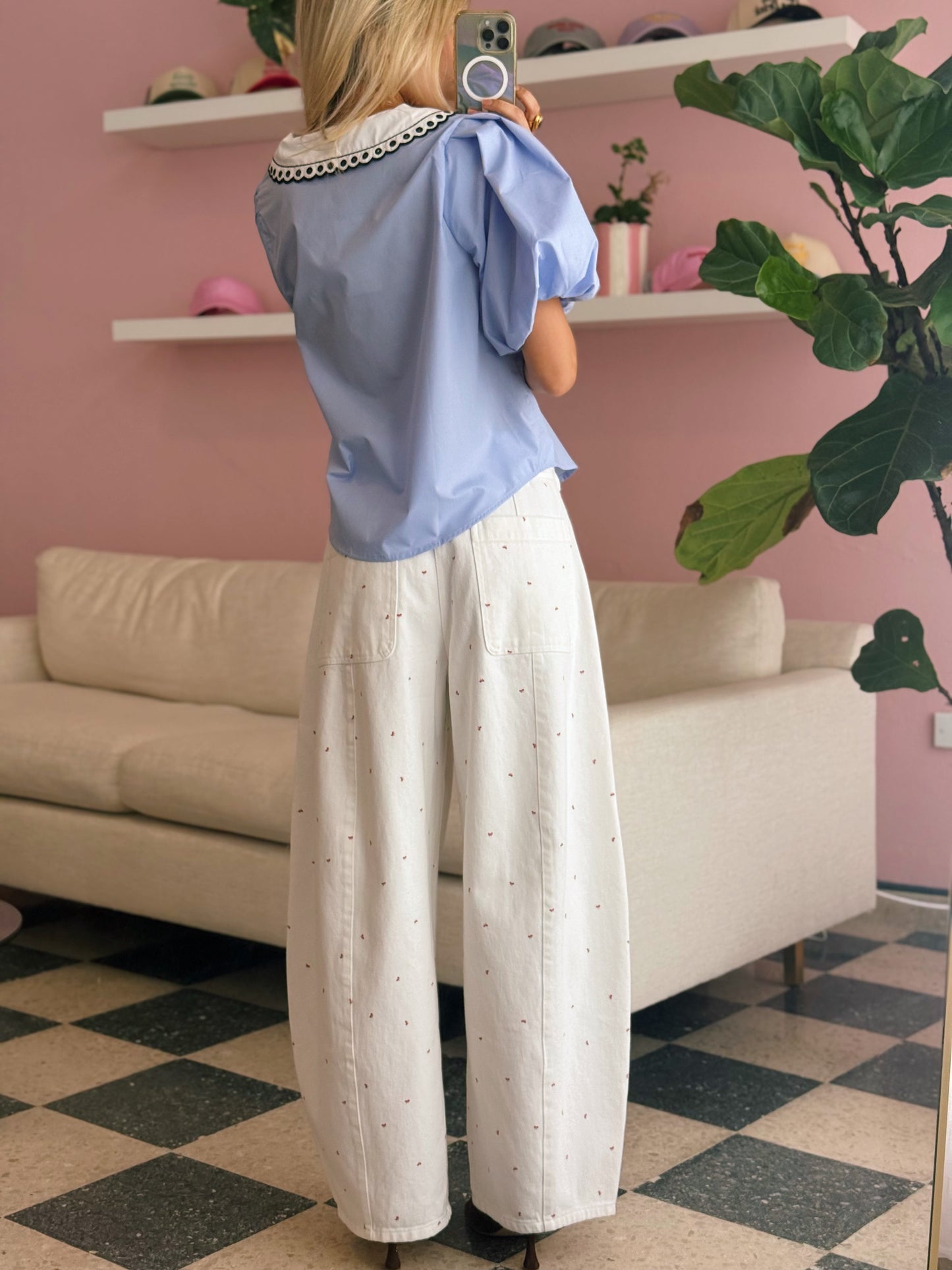 Chambray Embroidered Top