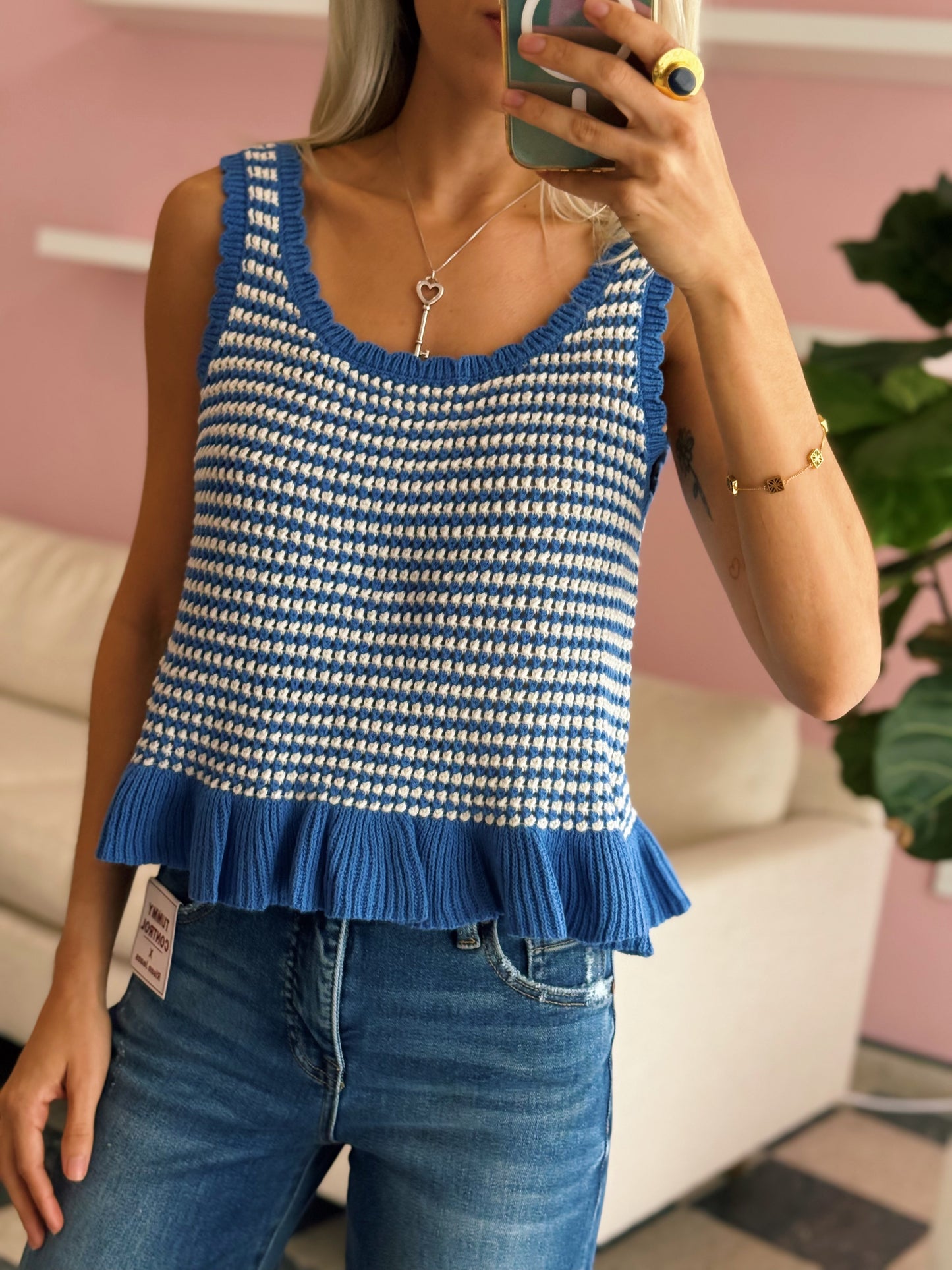 Blue Knit Sweater Top