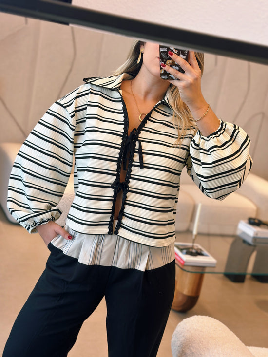 Stripe Collared Cardigan Top