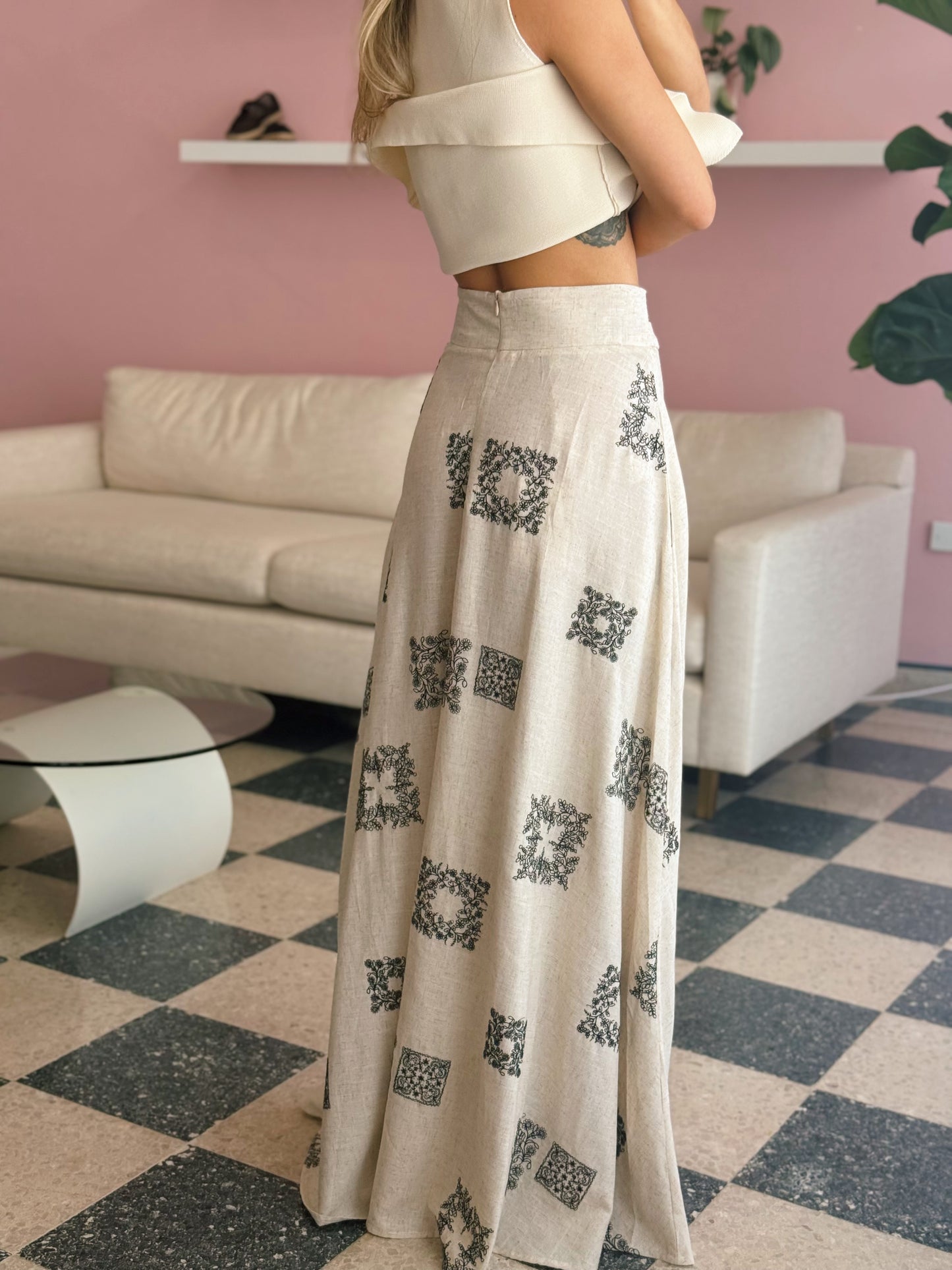 High Waisted Linen Skirt