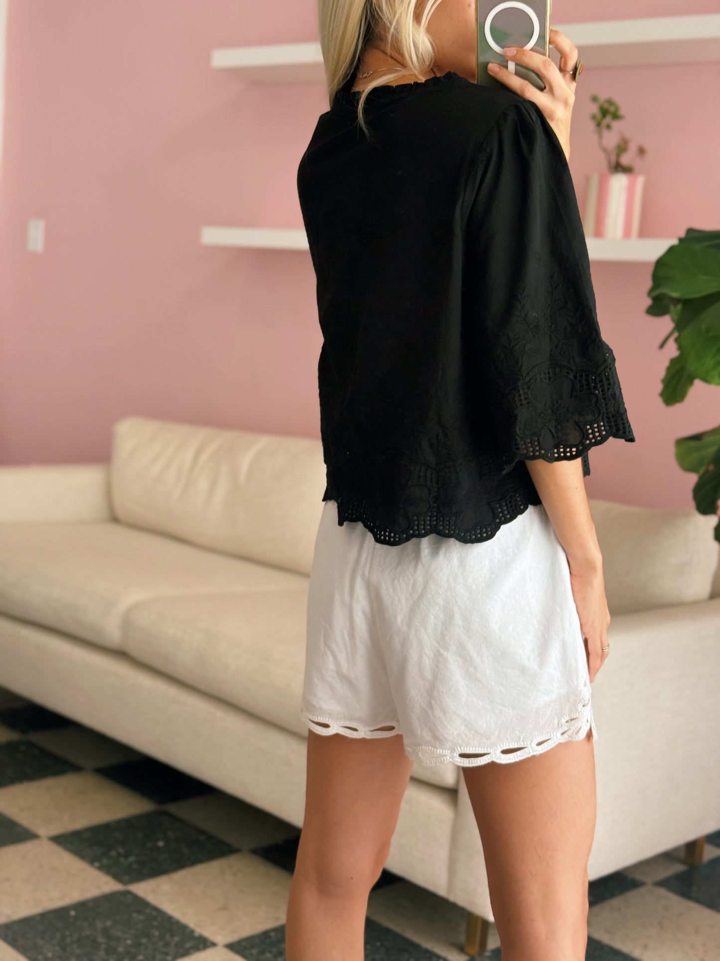 Black Floral Embroidery Blouse
