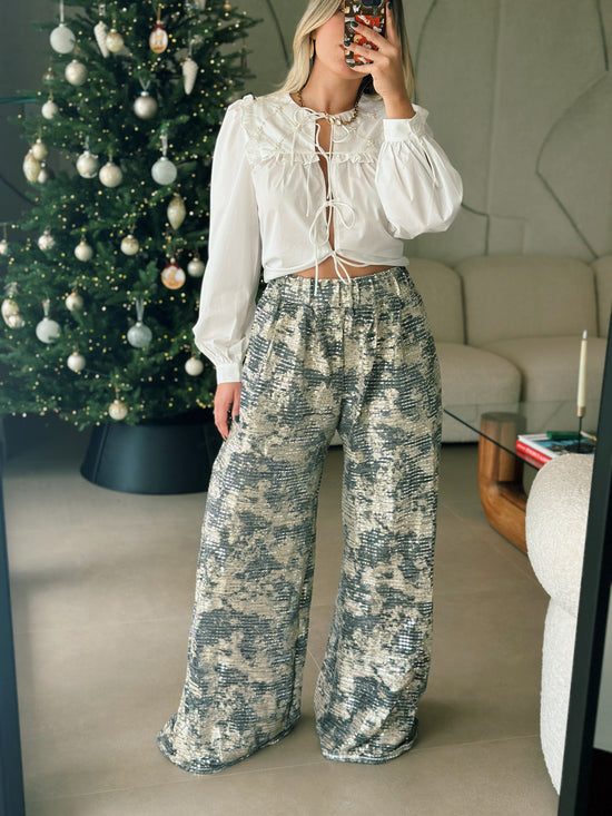 Metallic Sequin Wide Pants