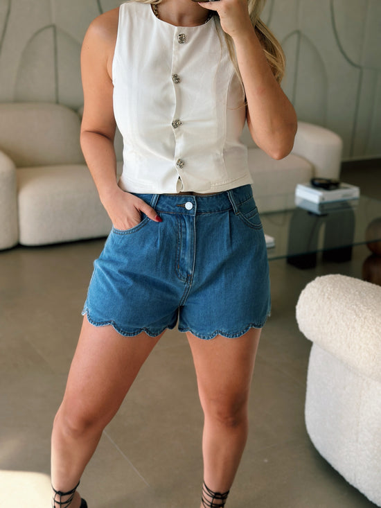 Scalloped Denim Shorts