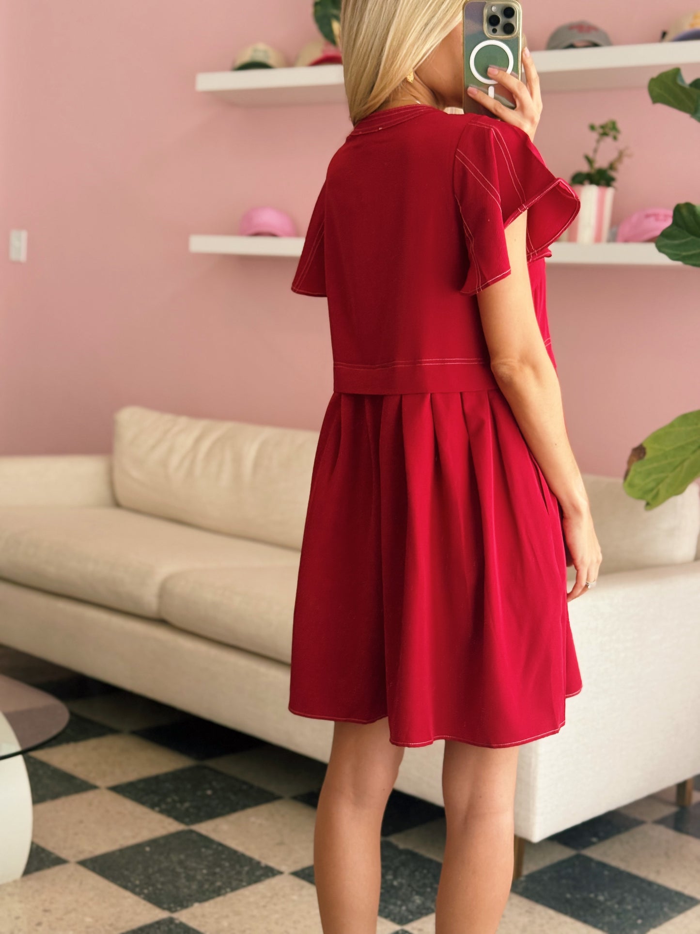 Chili Flutter Sleeve Dress