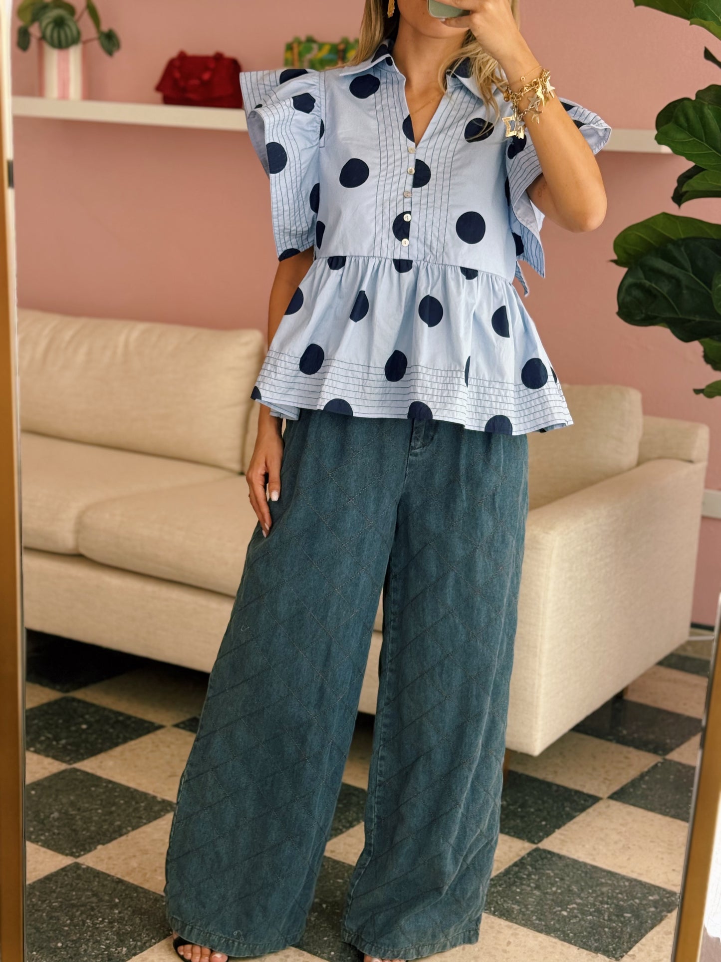 Polka Dots Blue Top