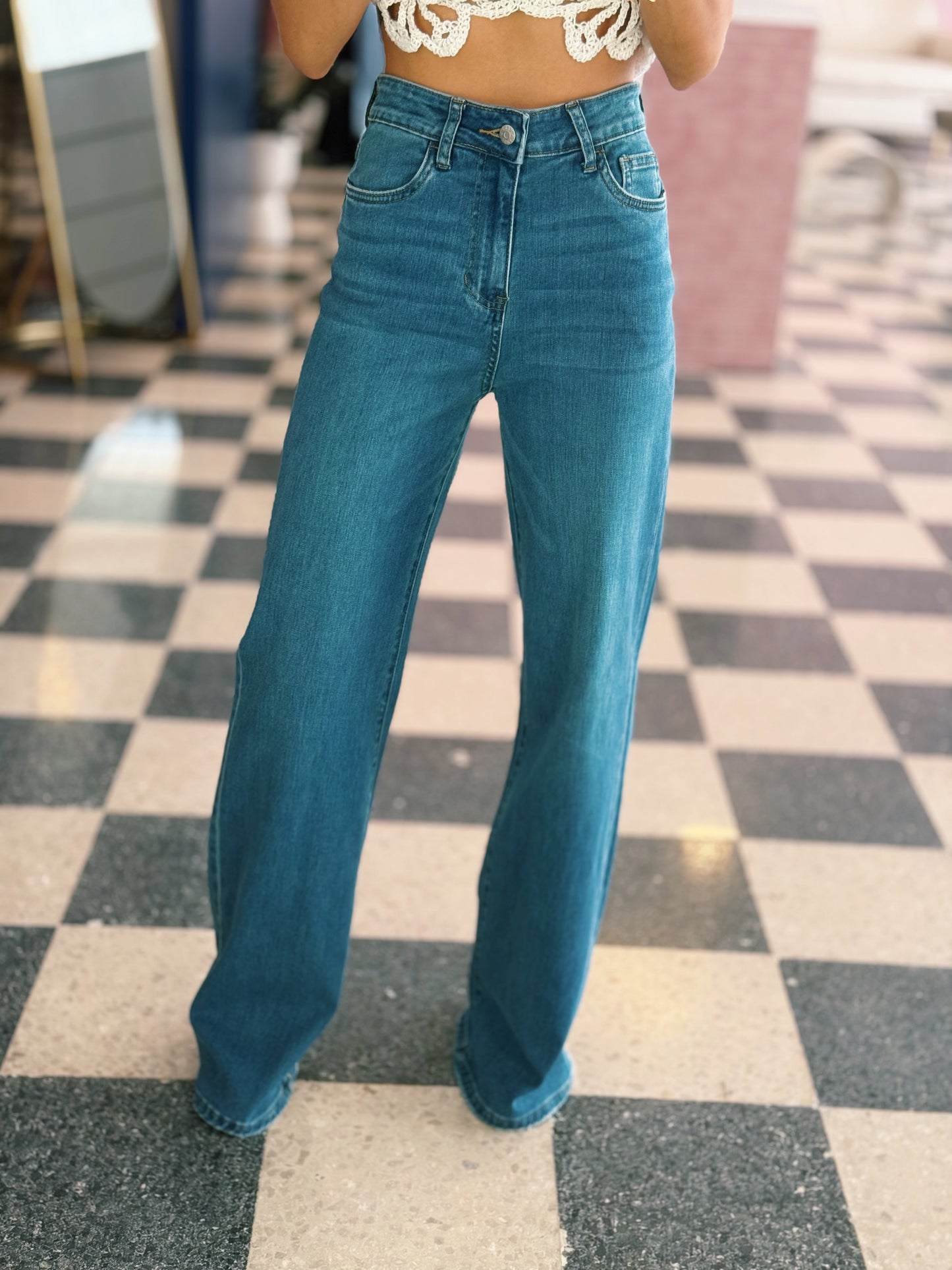 Emerald Wash Wide Leg Jean