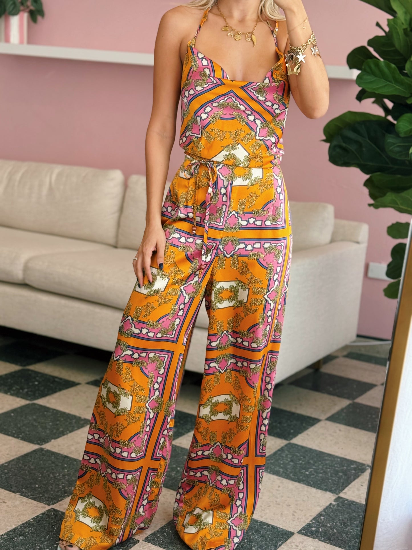 Satin Cowl Neck Jumpsuit