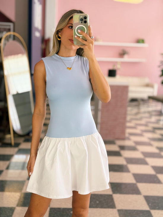Blue Mock Neck Dress