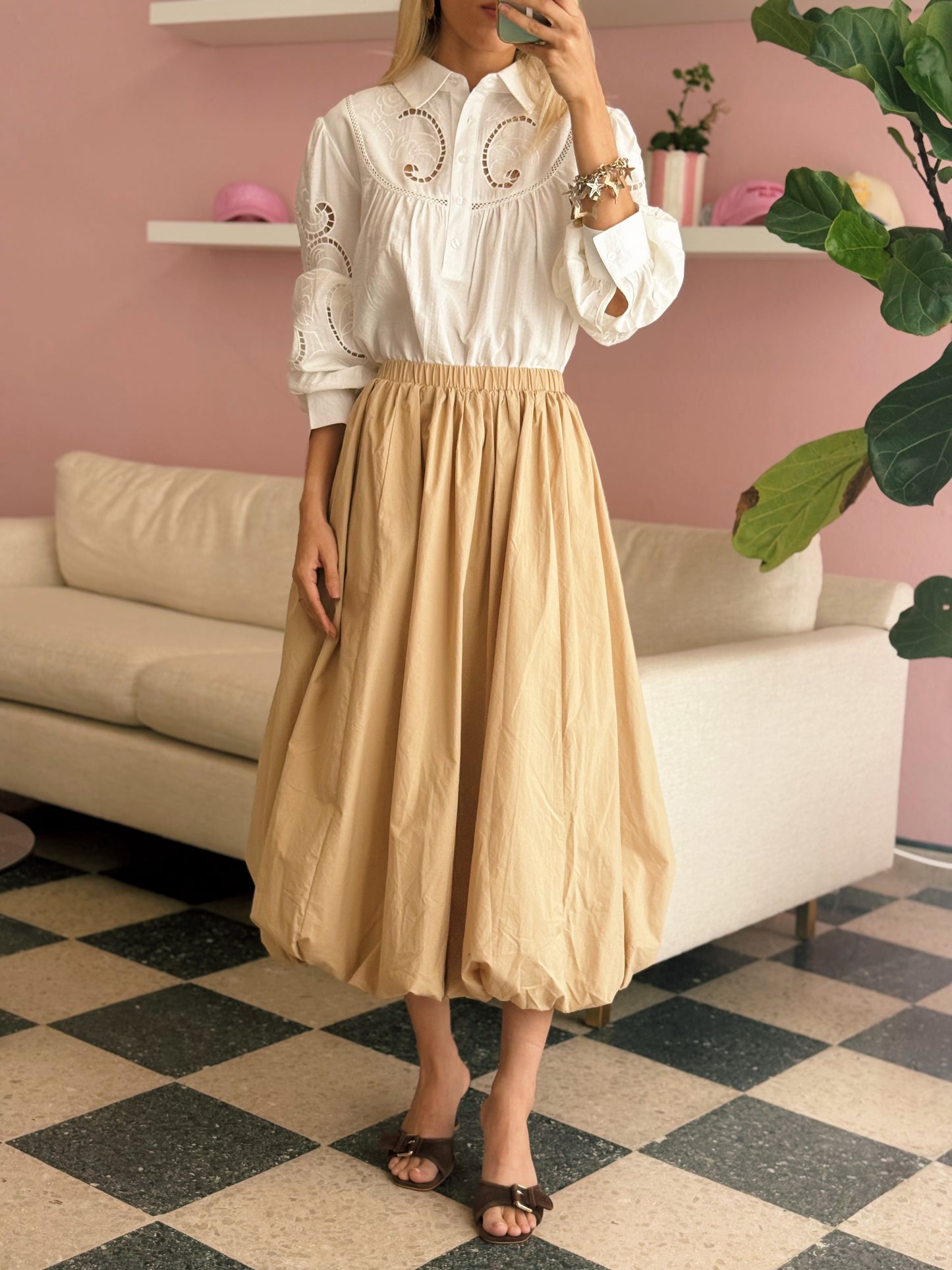 Taupe Bubble Midi Skirt
