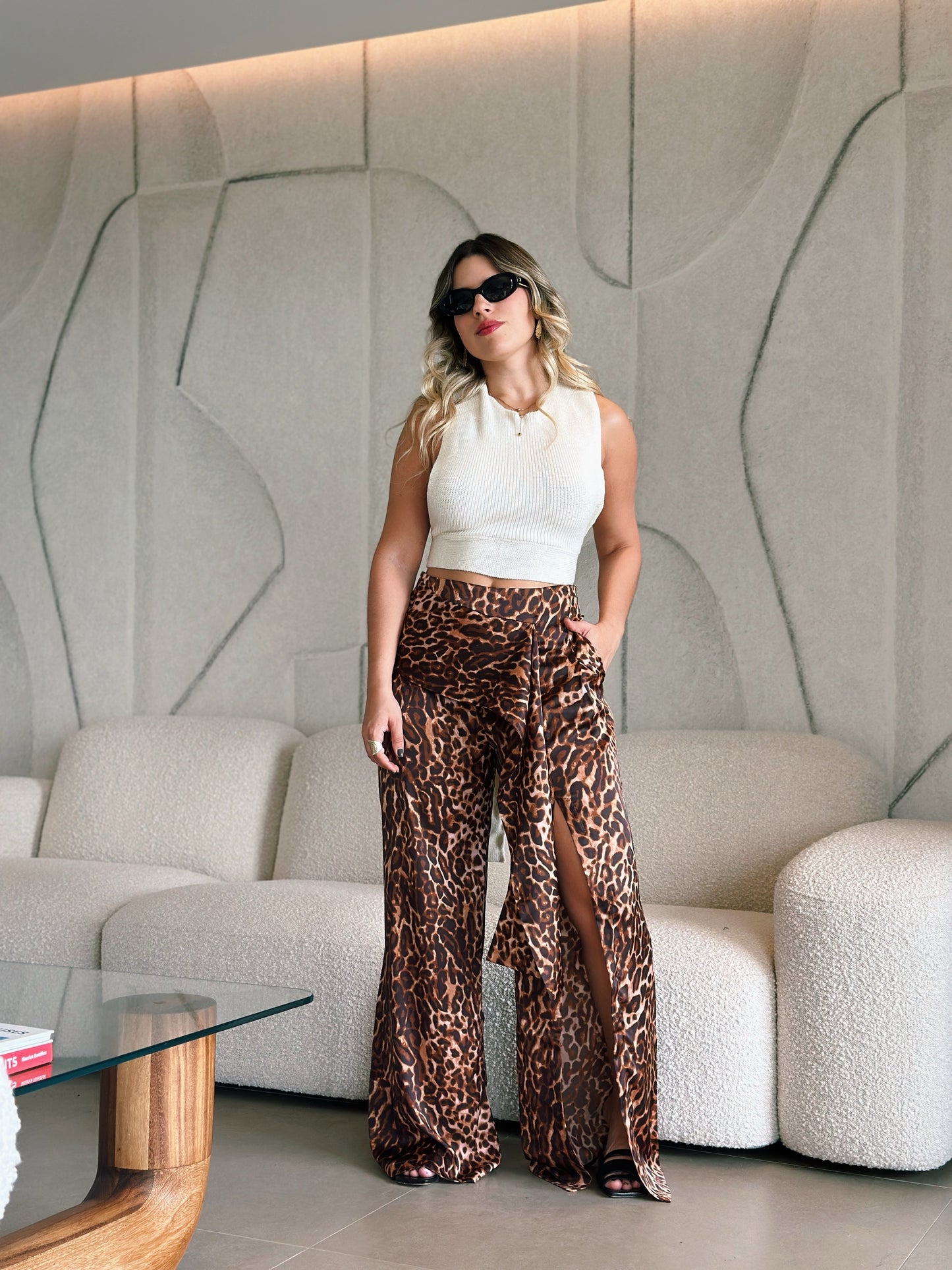 Asymmetrical Leopard Pants