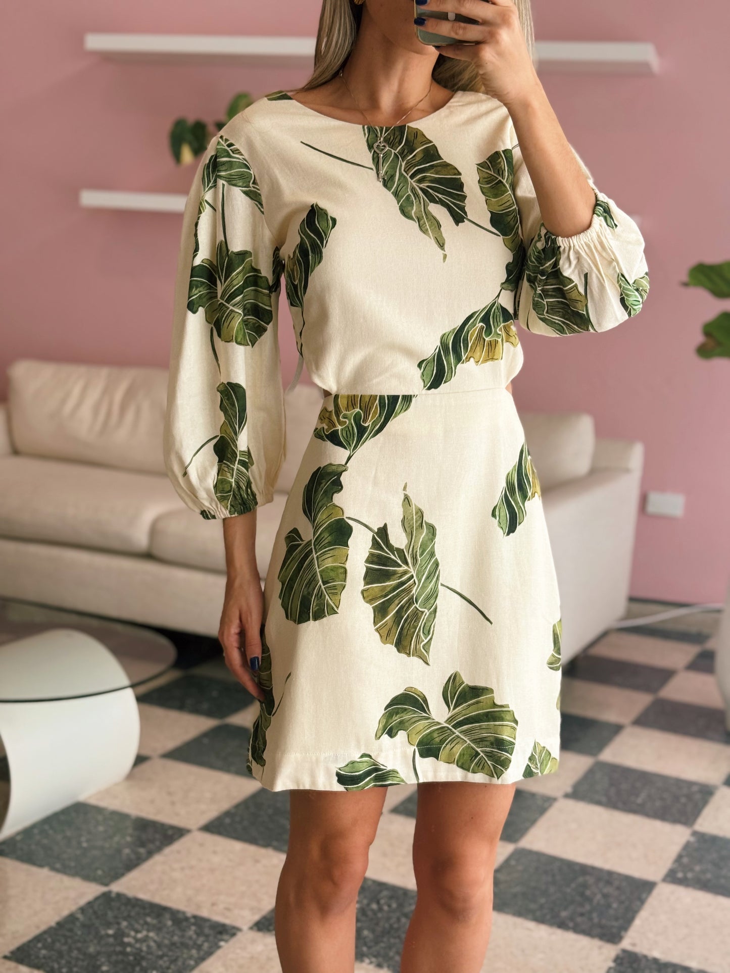 Leaf Linen Mini Dress - Dress To