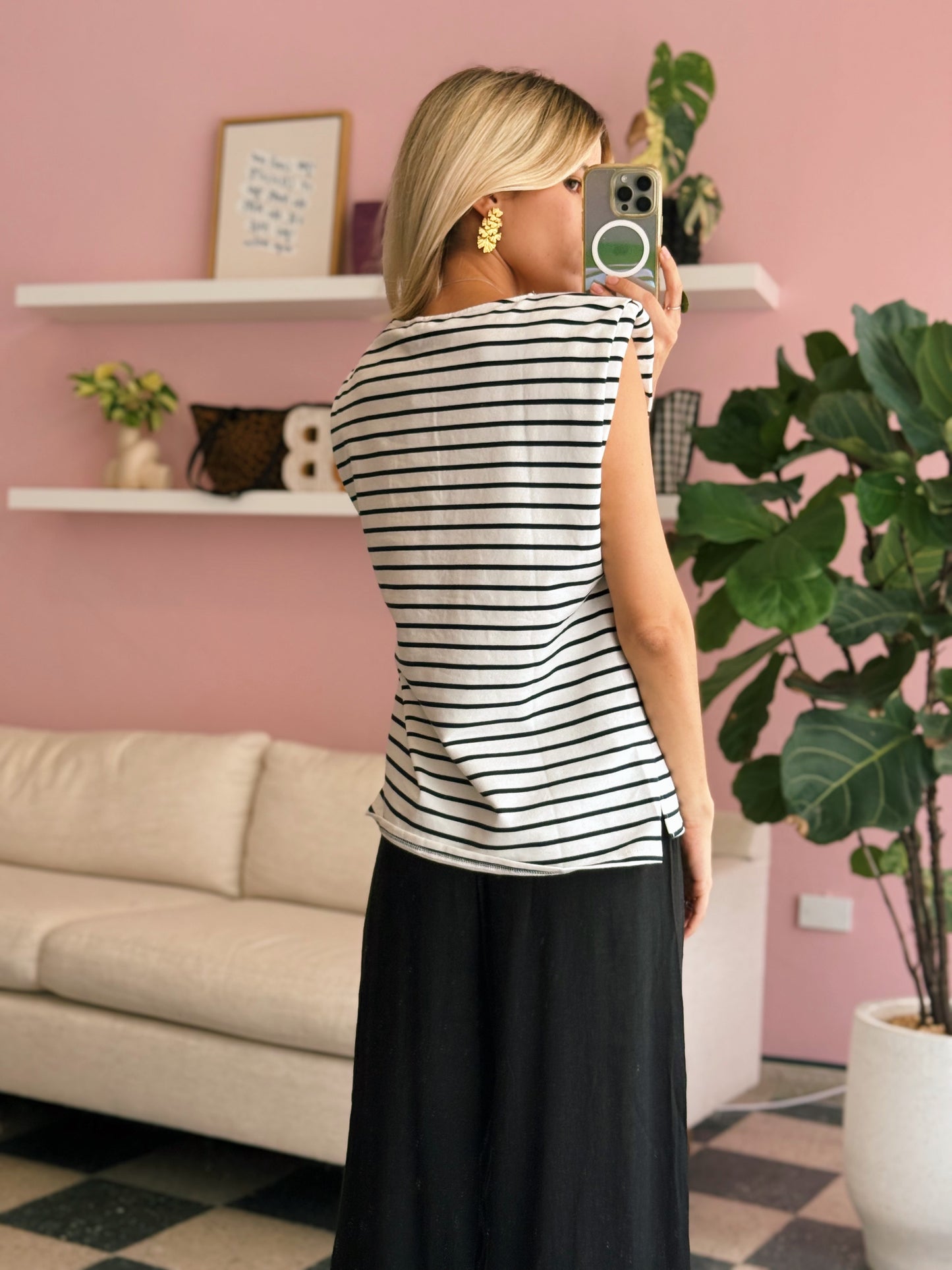 Navy Striped Padded Top