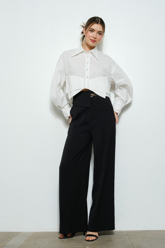 Ribbon-Detail Structured Cropped Shirt